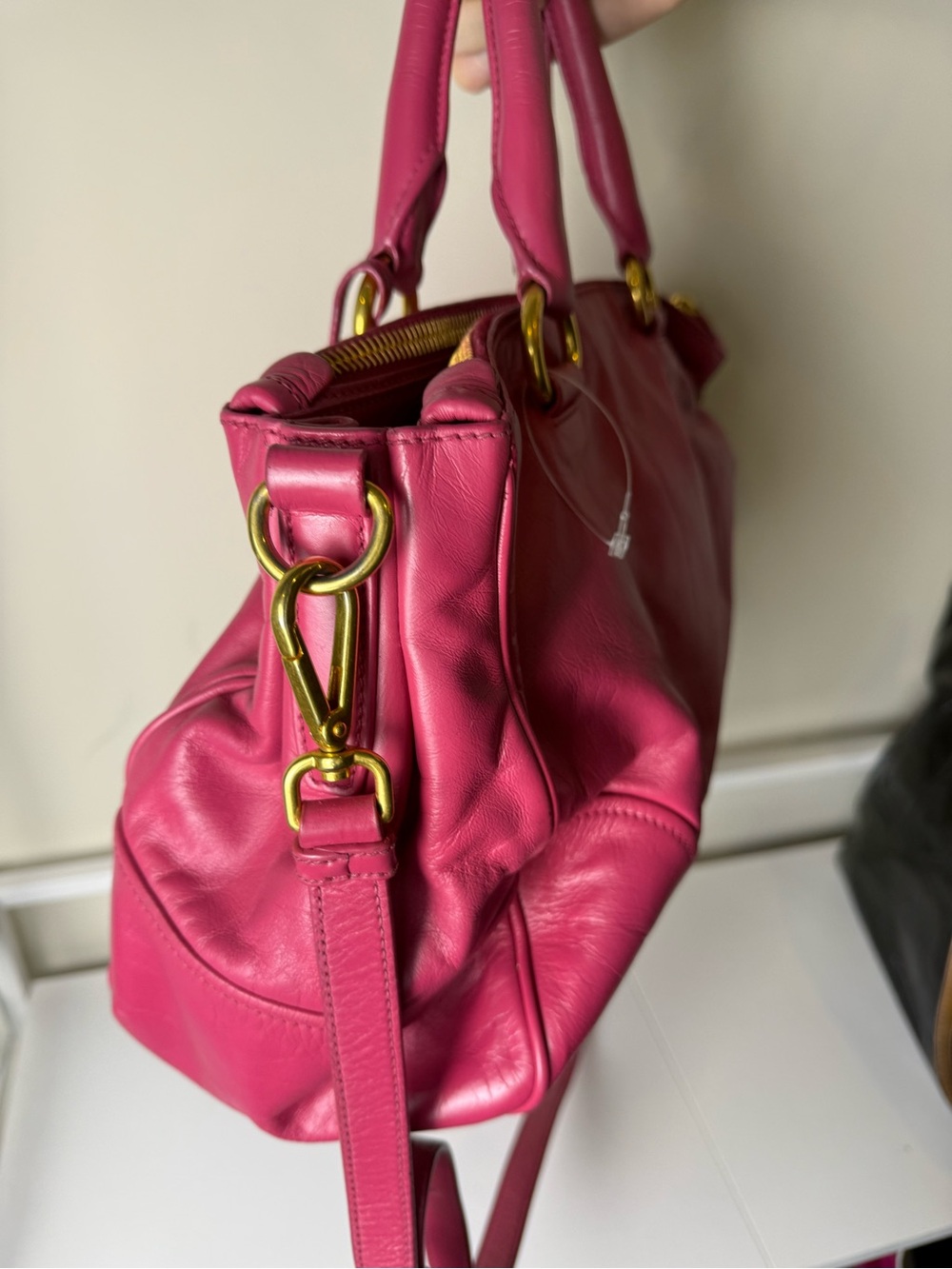 Prada Leather Satchel in Fuchsia Pink with Gold Hardware - Picture 4 of 7